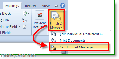 Снимок экрана Outlook 2010 — завершение, объединение и отправка сообщений электронной почты