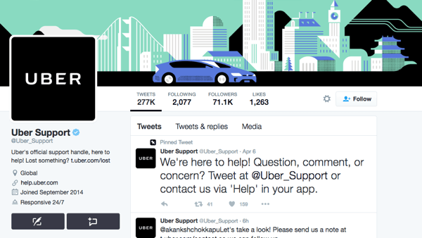 У Uber есть отдельный дескриптор Twitter для службы поддержки Uber.