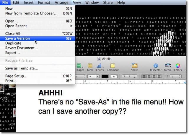 Mac OS X Lion: Сохранить как версии
