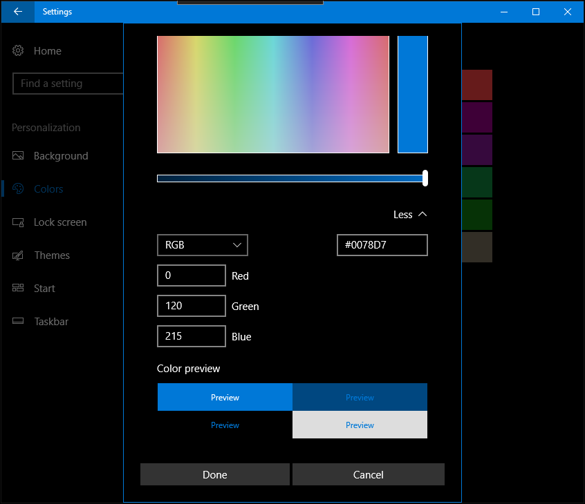 Windows 10 создатели обновляют персонализированные цвета