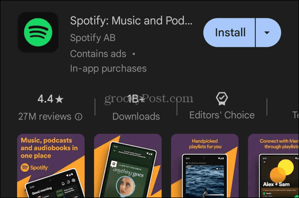 Установите приложение Spotify из магазина Google Play.