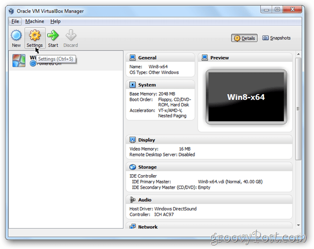 Конфигурация настроек VirtualBox для Windows 8