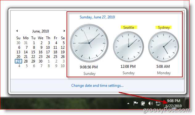 Microsoft Windows 7 отображает дополнительные часы в разных часовых поясах